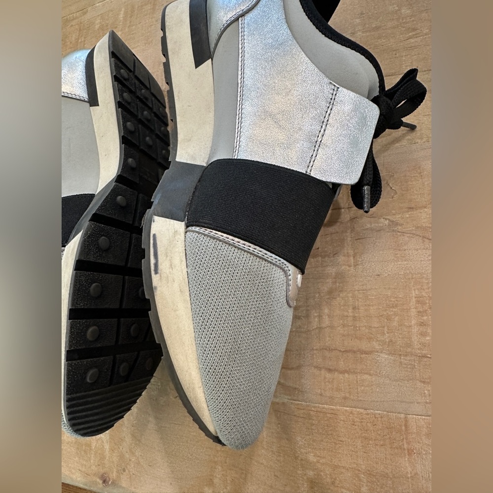Balenciaga race runner sneakers metallic silver grey black leather tennis shoes - Picture 11 of 14